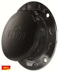 Koncová klapka DN250 nástenná so šikmým tanierom; nerezové mechanické kotvy